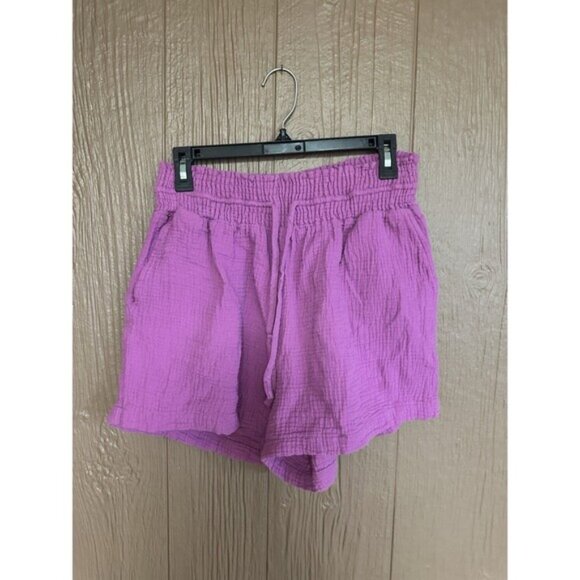 Joie Paper Bag High Waist Shorts Size‎ Medium Magenta Gauze Like Cotton Casual - Picture 1 of 5